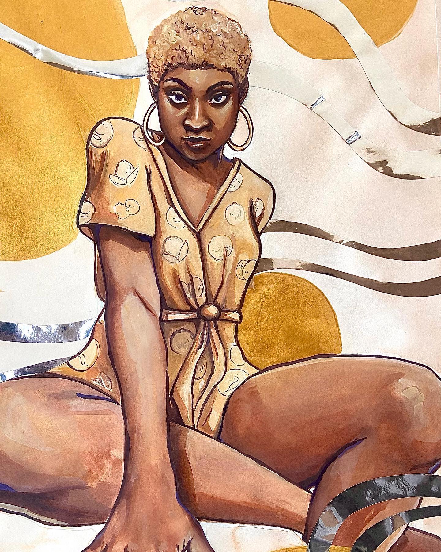 Animation design of a black woman squatting
