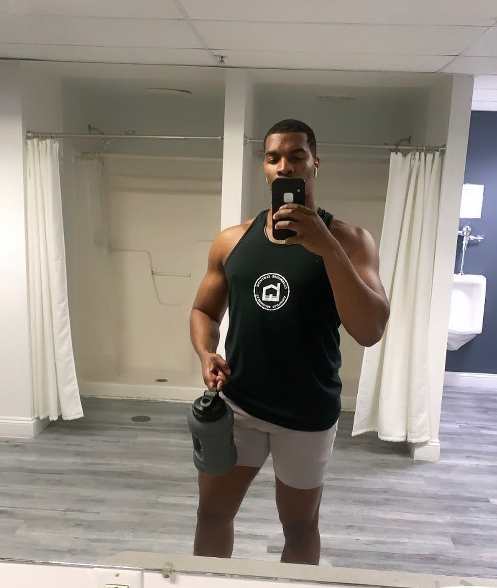 A Man wearing a design from clubhouse clothing in the gym