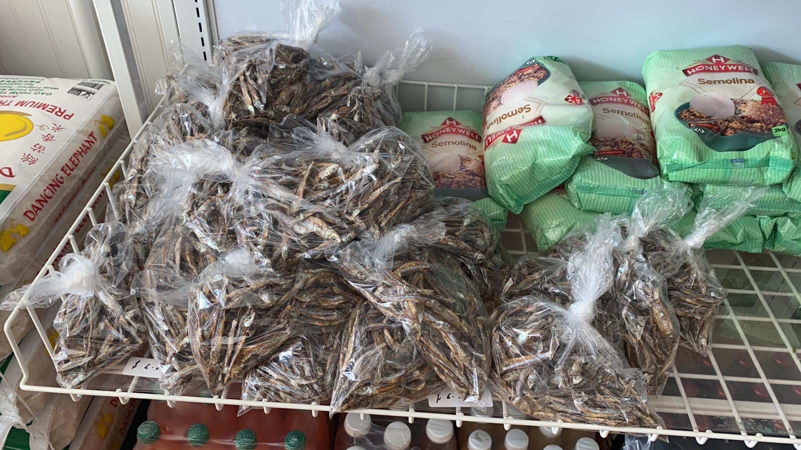 Dry fish stand inside Ndala African Market