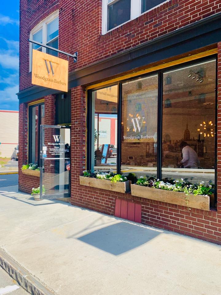 Woodgrain Barbers store front at Main Street Lewiston