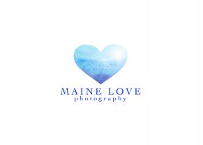 Maine love photography logo which is a Watercolor hand painted blue heart. Symbol of love.